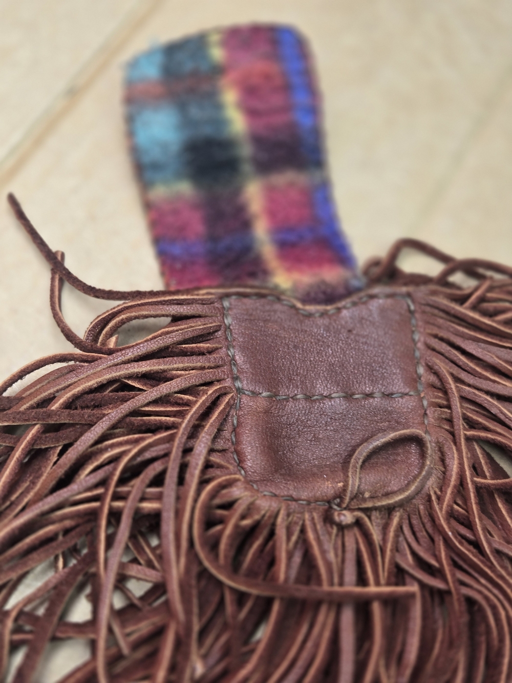 Brown Suede Fringe Belt Pouch with Decorative Button - Picture 5 of 7